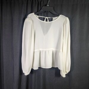 Express White Textured‎ Peplum Tie Back Balloon Long Sleeve Blouse Top Womens XS